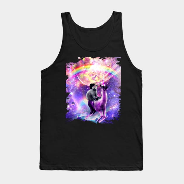 Laser Galaxy Space Cat On Rainbow Llama Unicorn Tank Top by Random Galaxy